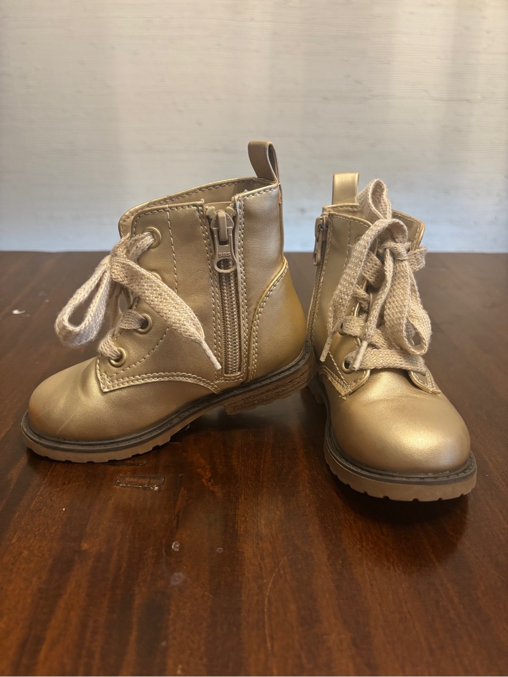 Kids Metallic Gold Lace-Up Boots